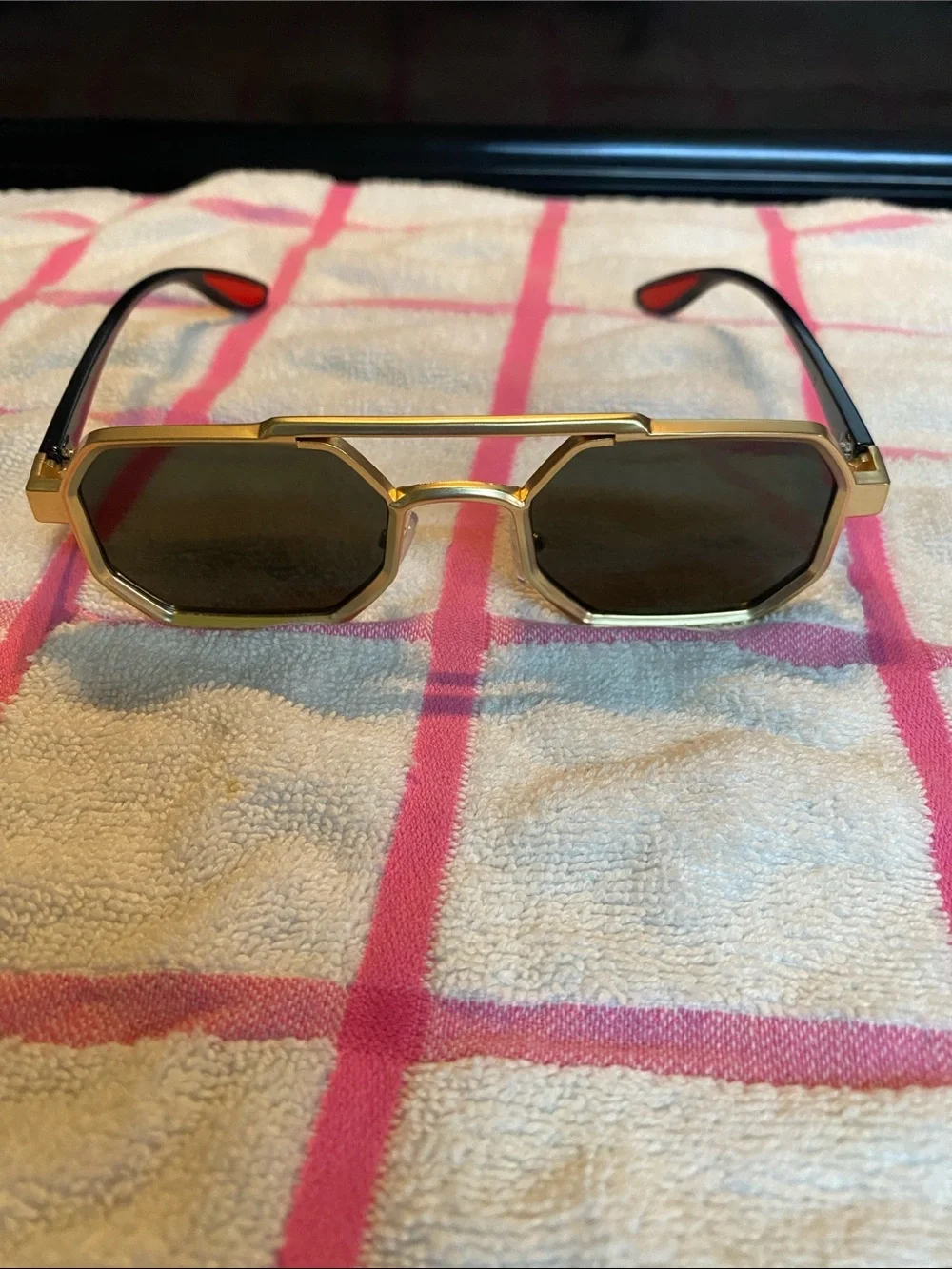 Geometric Gold Frame Sunglasses with Black Temples